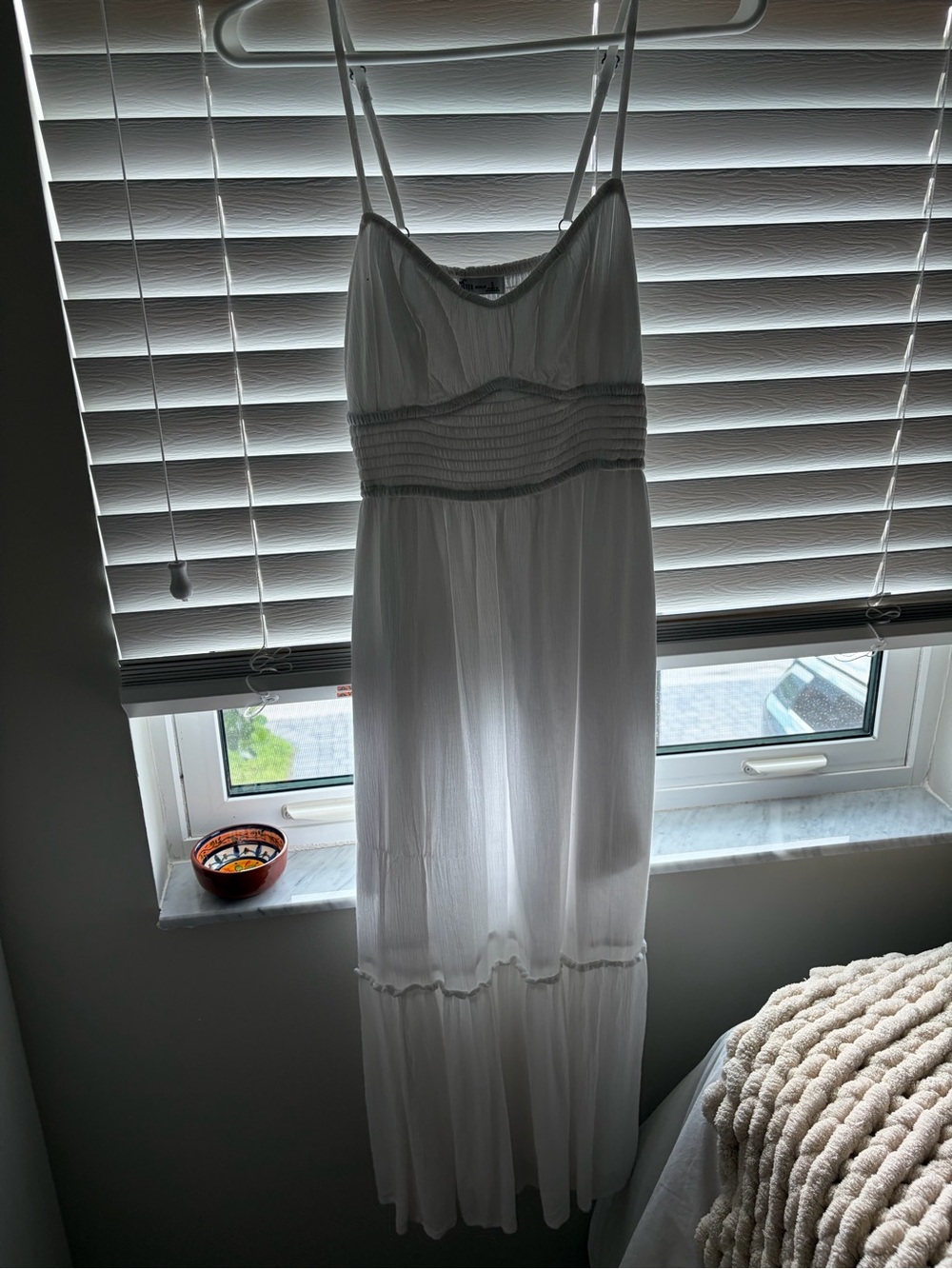 Hollister White Maxi Sundress with Smocked Waist